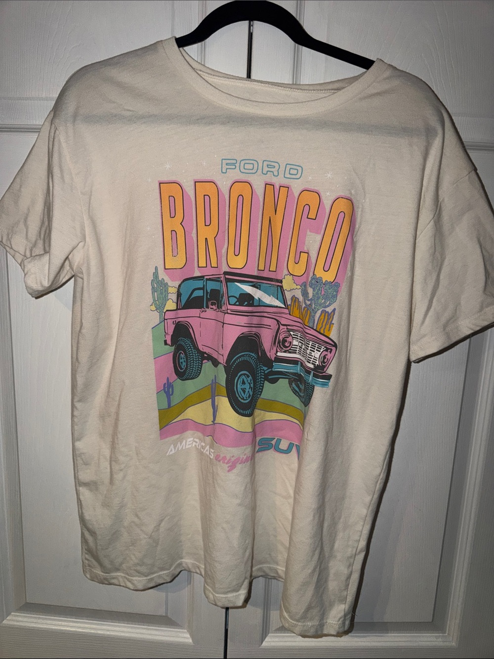 Women’s Ford Bronco Graphic Tee - Cream with Pink Print
